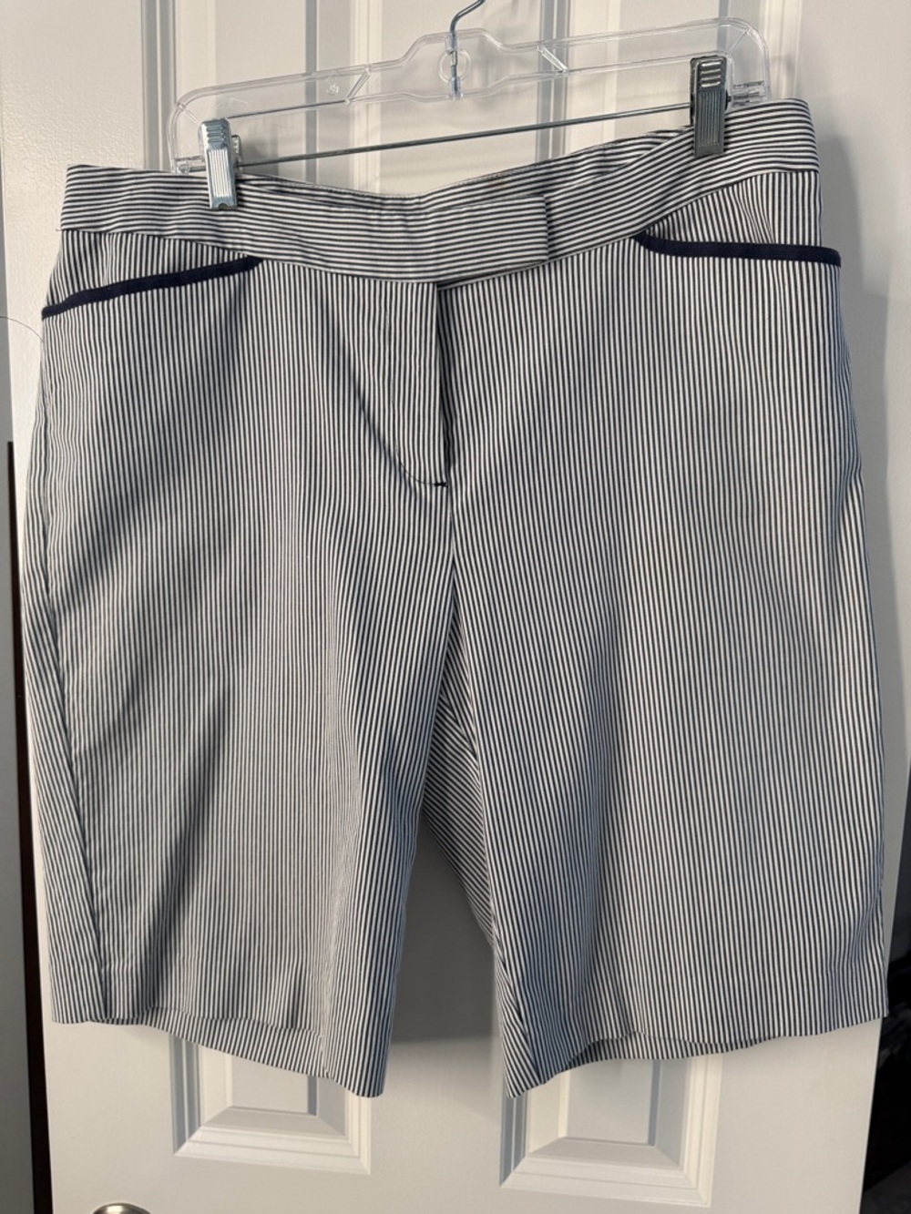 Jones New York Navy and White Pinstripe Bermuda Shorts